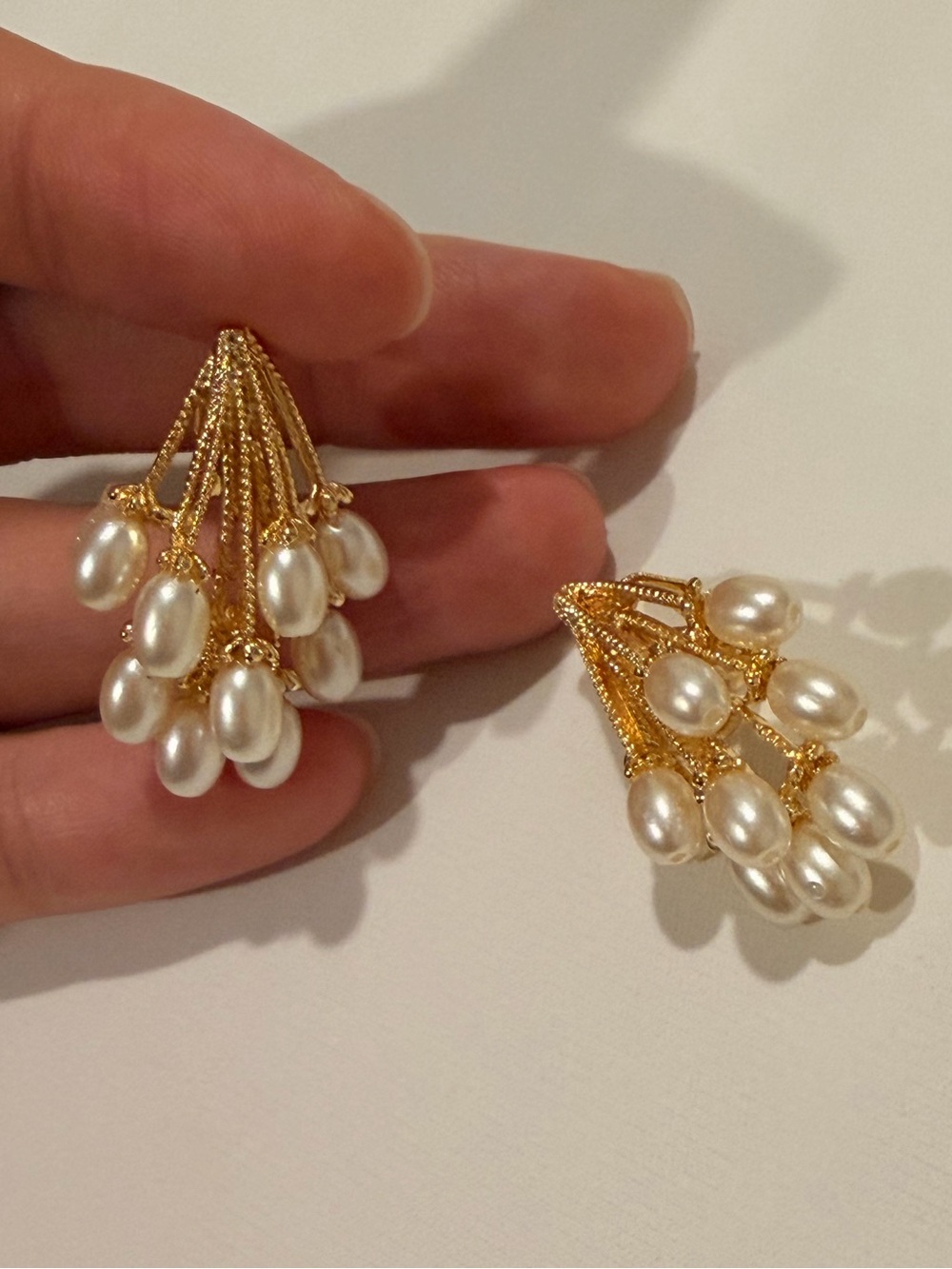 Gold-Tone Pearl Cluster Drop Earrings - White & Gold - Picture 5 of 7